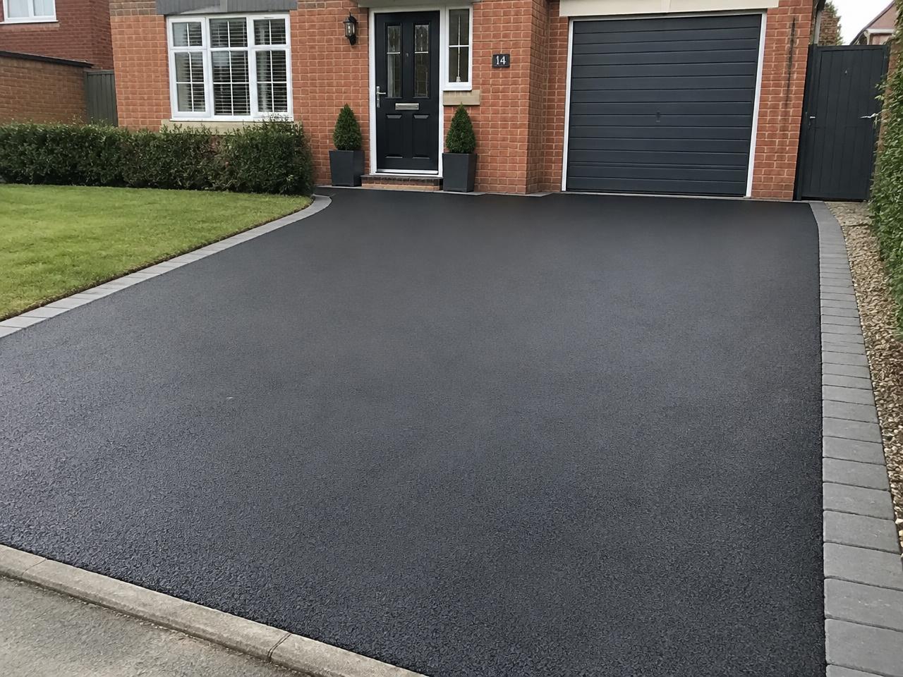 Freshly laid tarmac driveway with neat block edging in Leicestershire